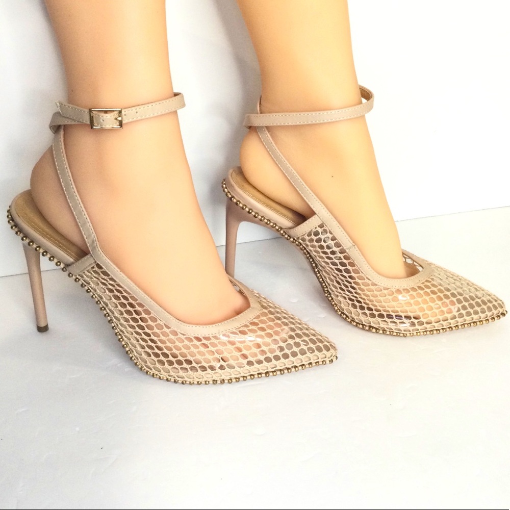 Fashion Nova Mesh Clear Stap Heels